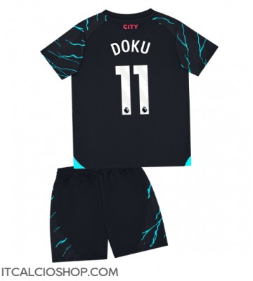 Manchester City Jeremy Doku #11 Terza Maglia Bambino 2023-24 Manica Corta (+ Pantaloni corti)